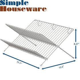 Simple Houseware chrome two-tier rack showing 21 plate slots for organized drying.