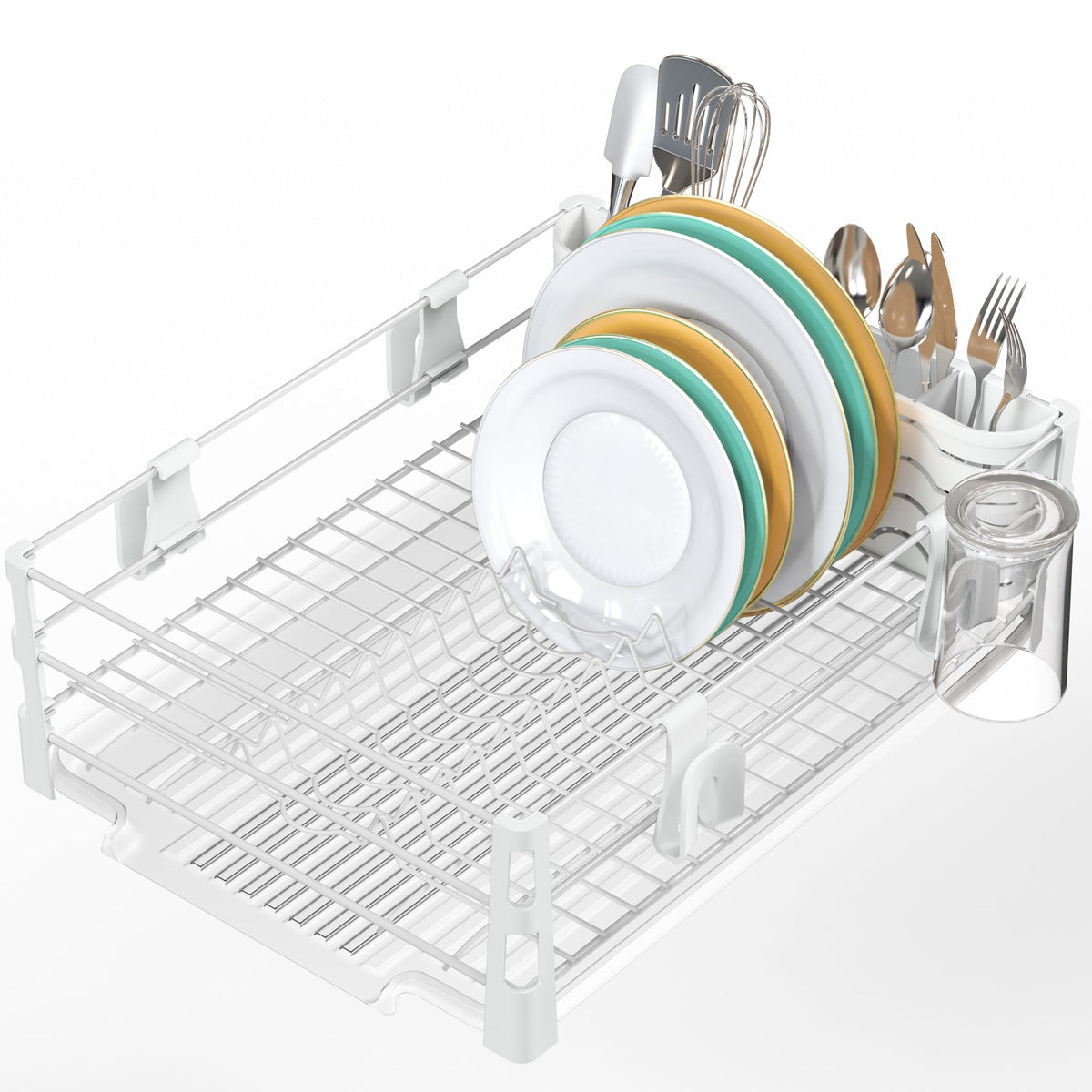 Simple Houseware dish rack with drainboard keeps countertops dry and organized