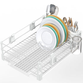 Simple Houseware dish rack with drainboard keeps countertops dry and organized