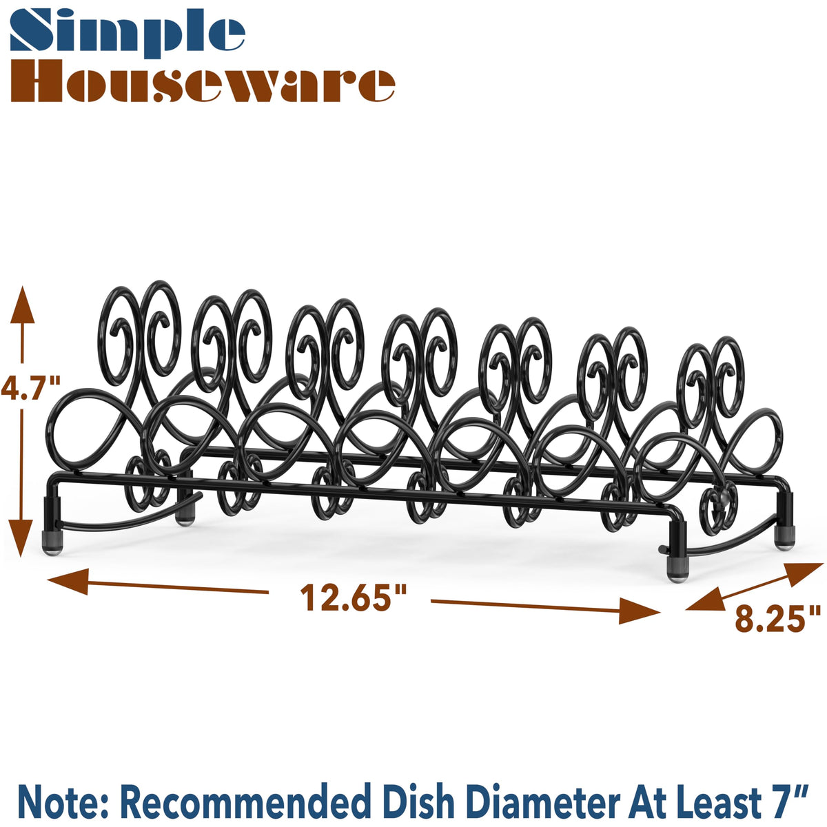 Simple Houseware dish rack vertical organizer in black holds plates and lids neatly.