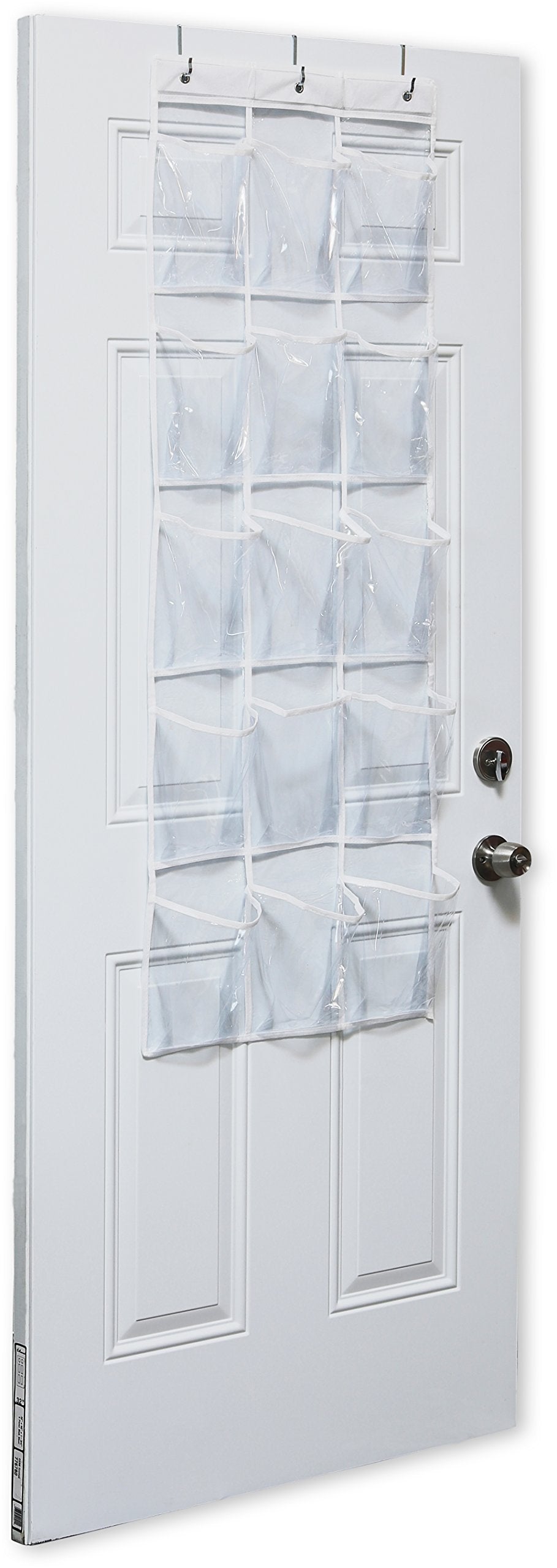 Three included hooks shown for tool-free installation over a door by Simple Houseware.