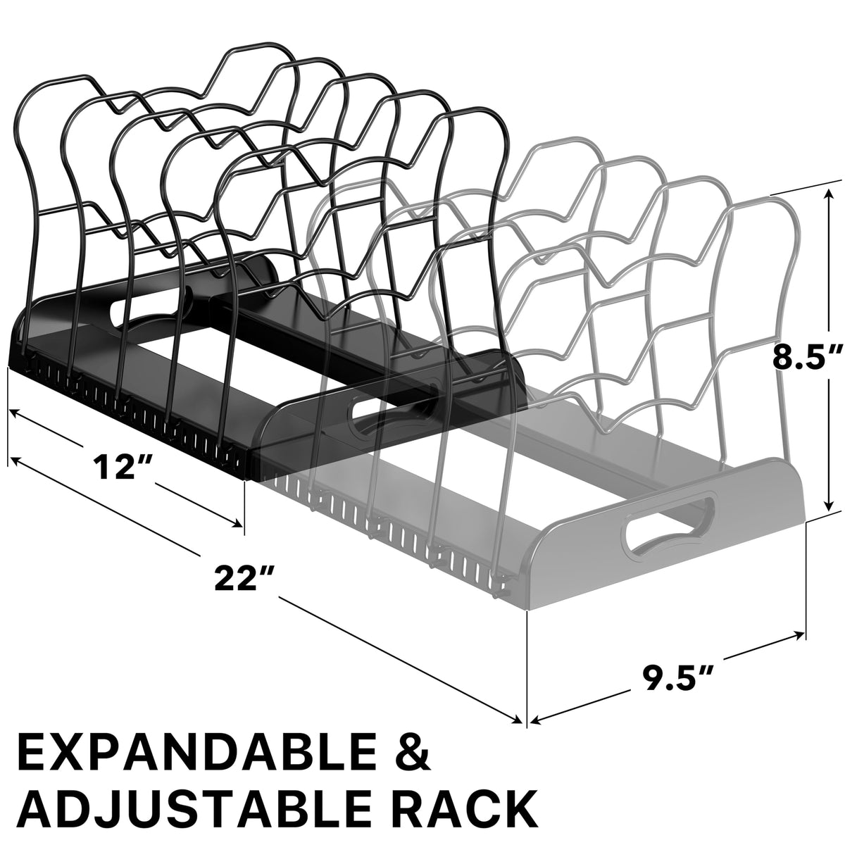 Simple Houseware expandable pan organizer rack with 10 compartments keeps pots and lids neatly separated