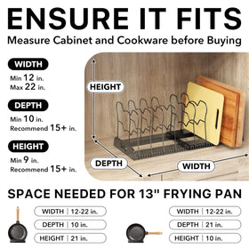 Simple Houseware expandable pan organizer rack with sturdy base supports heavy pots without tipping