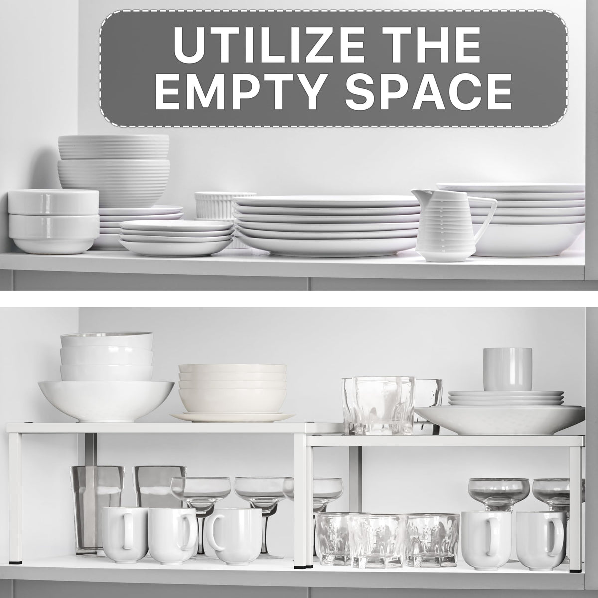 Simple Houseware stacked configuration shows two-tier organization on kitchen counters