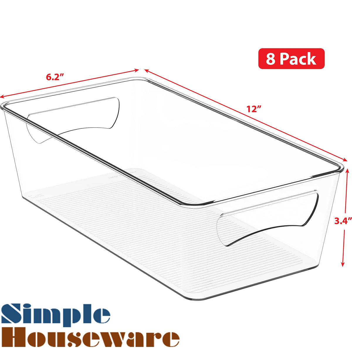 Simple Houseware fridge organizer bin clear 8-pack easy-grab handles for quick access.