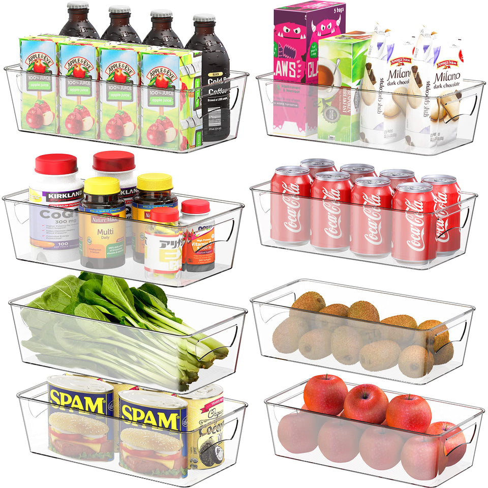 Simple Houseware fridge organizer bin clear 8-pack top view shows contents at a glance.