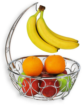 Simple Houseware fruit basket bowl with chrome finish for easy fruit organization.