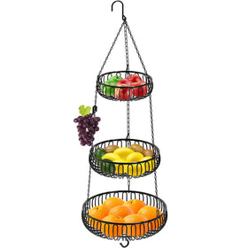 Simple Houseware oblate hanging fruit basket in black for easy fruit display.