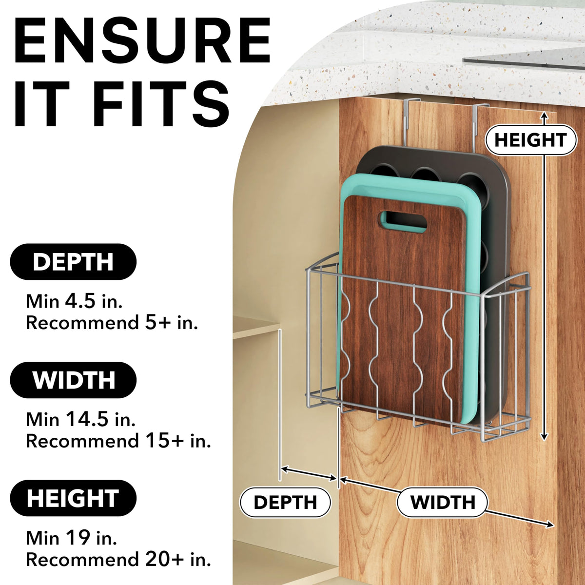 Simple Houseware silver bakeware organizer stores pans and sheets efficiently.