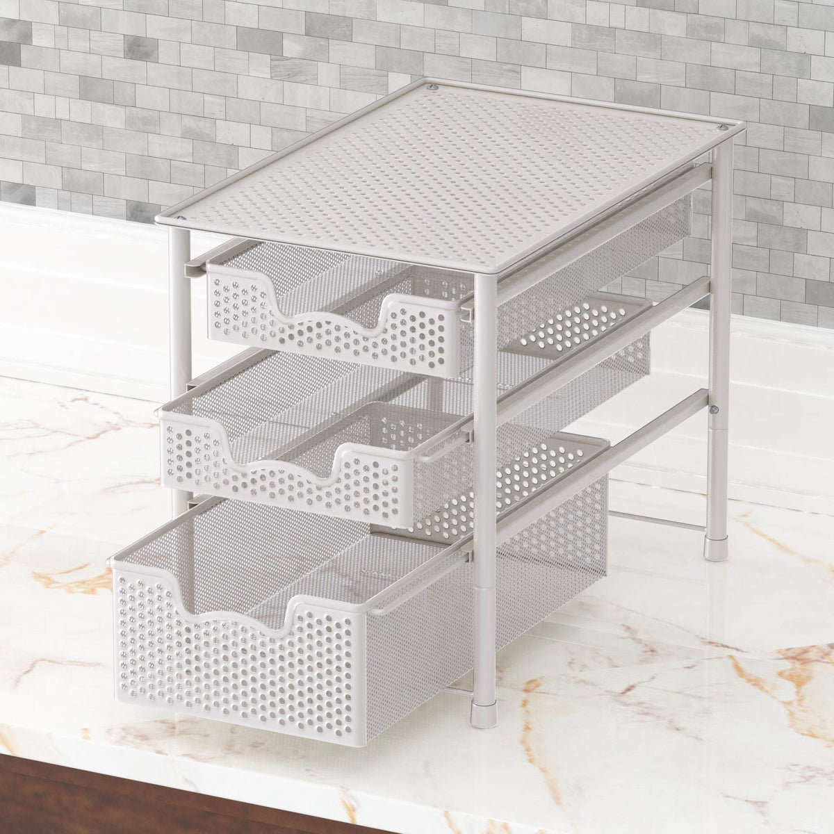 Simple Houseware stackable basket system ideal for kitchen, bath, or storage room.
