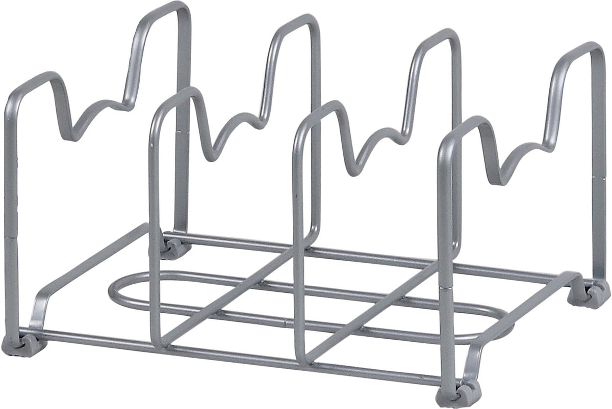 Simple Houseware bakeware sorter frees cabinet space and improves organization.
