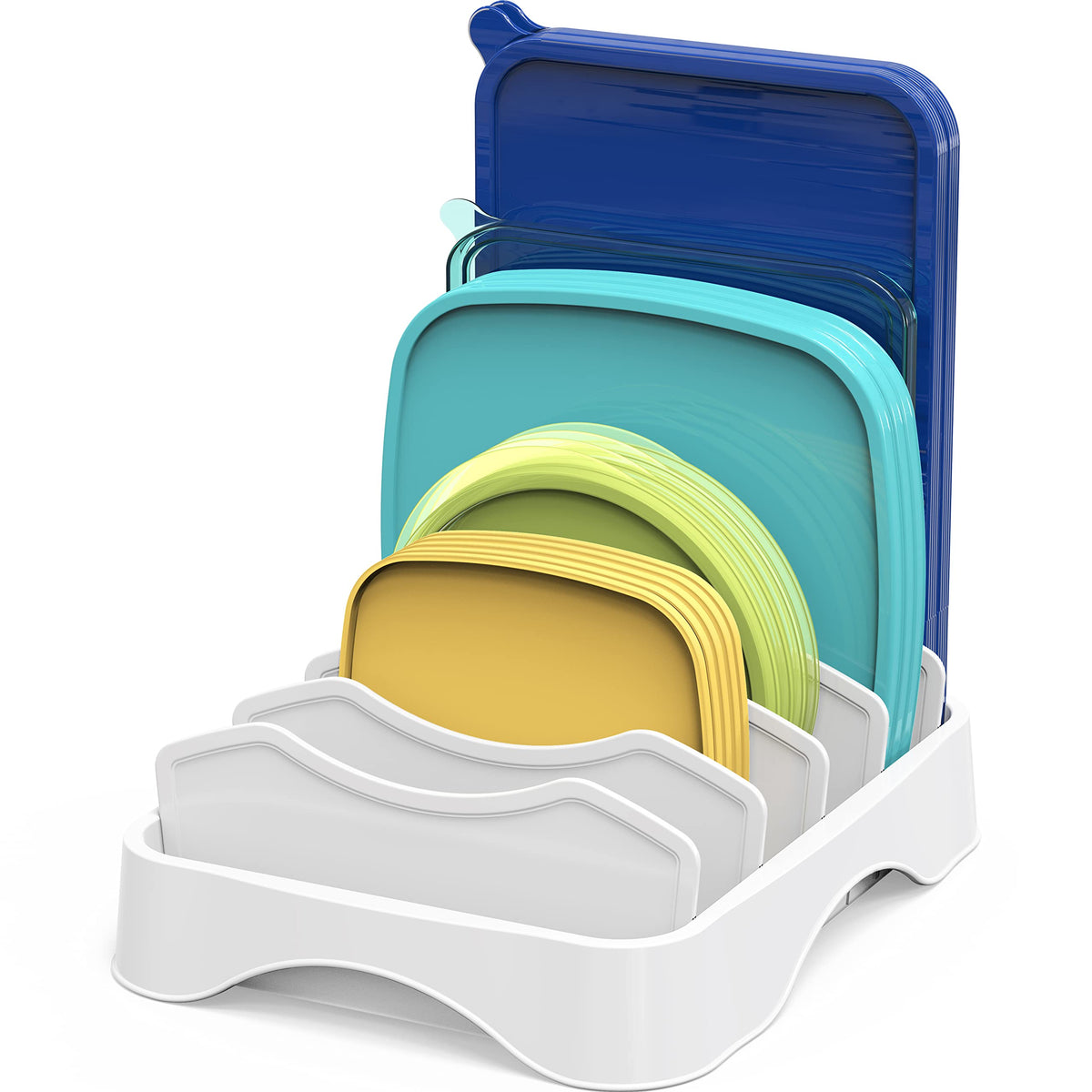 Simple Houseware lid organizer compact design shows neat cabinet storage and easy access