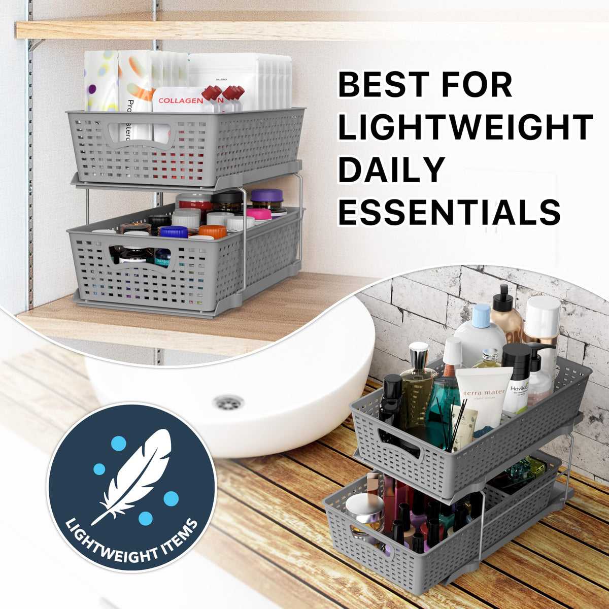 Simple Houseware ideal for lightweight items like toiletries and medicines