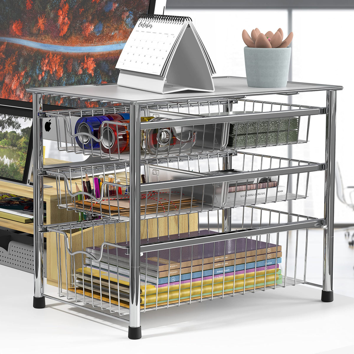 Simple Houseware chrome organizer—no drill assembly saves time and tools