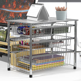 Simple Houseware chrome organizer—no drill assembly saves time and tools