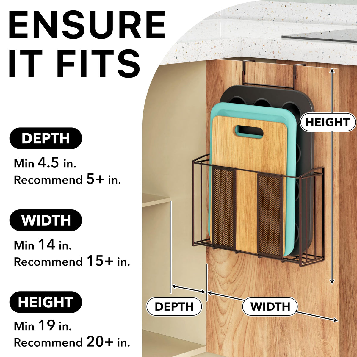 Simple Houseware over-cabinet door organizer mounted on door for space savings