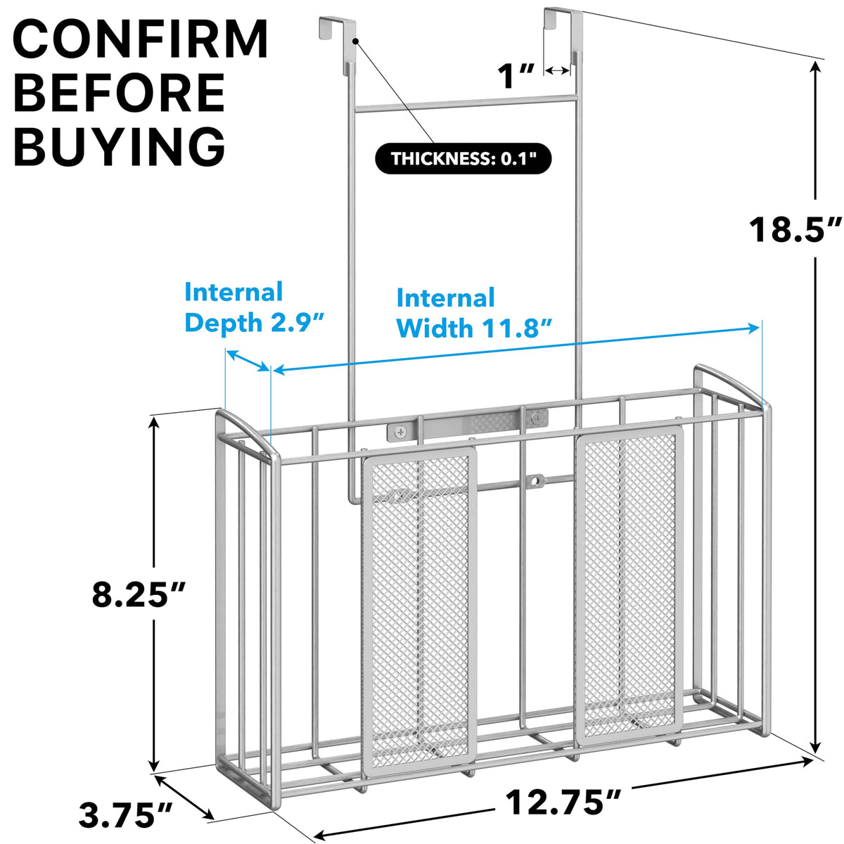 Simple Houseware over-cabinet-door-organizer mesh detail shows durable, visible storage in silver.