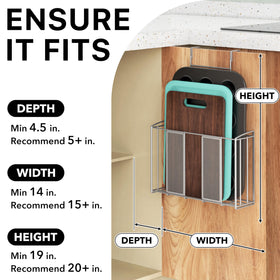 Simple Houseware over-cabinet-door-organizer mounted over door provides accessible organization.