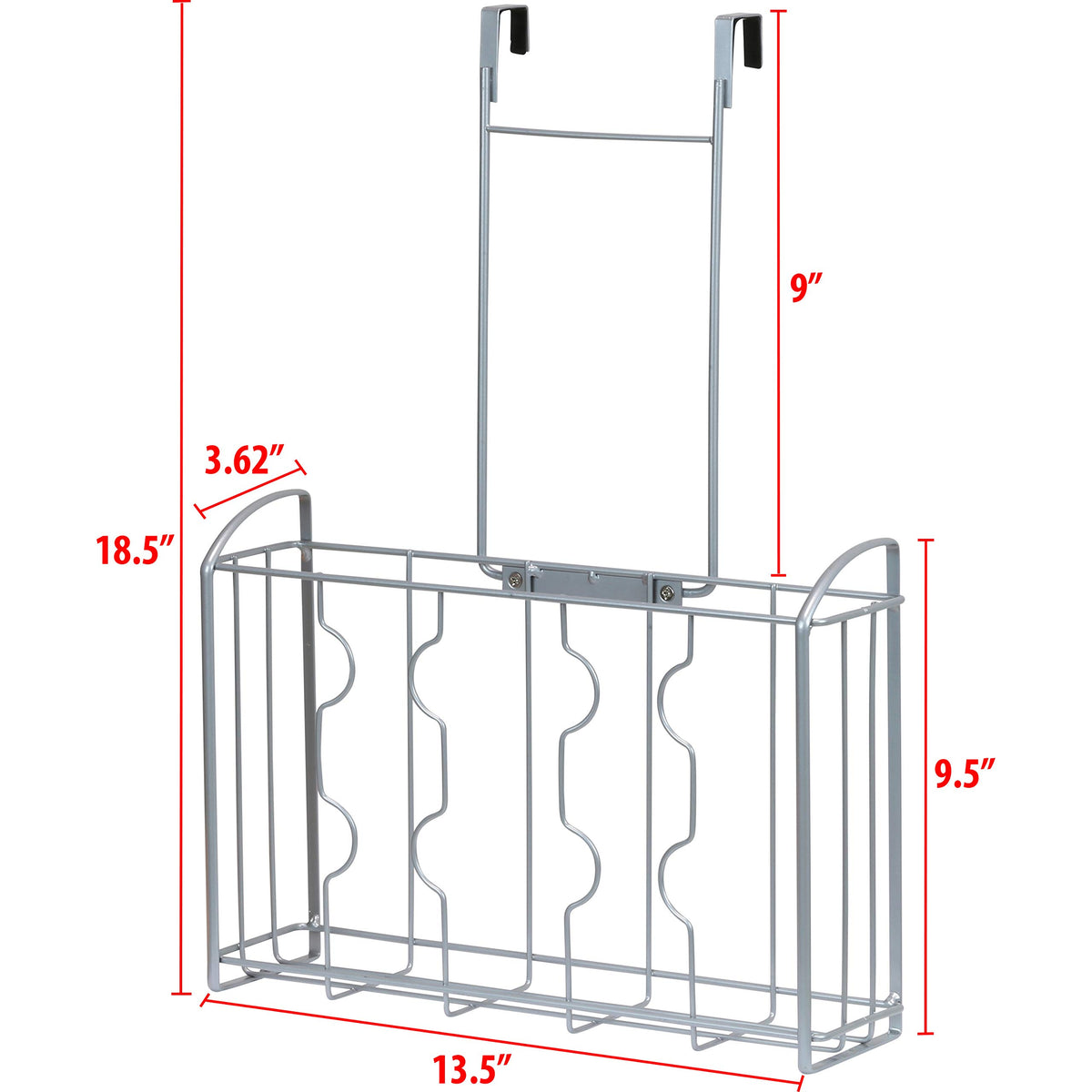 Simple Houseware organizer, side view, silver finish with open basket.