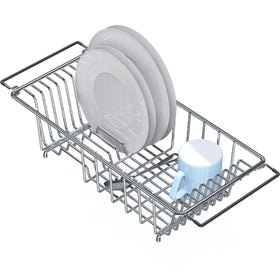 Simple Houseware over-sink drying rack in stainless steel, ready to air-dry plates