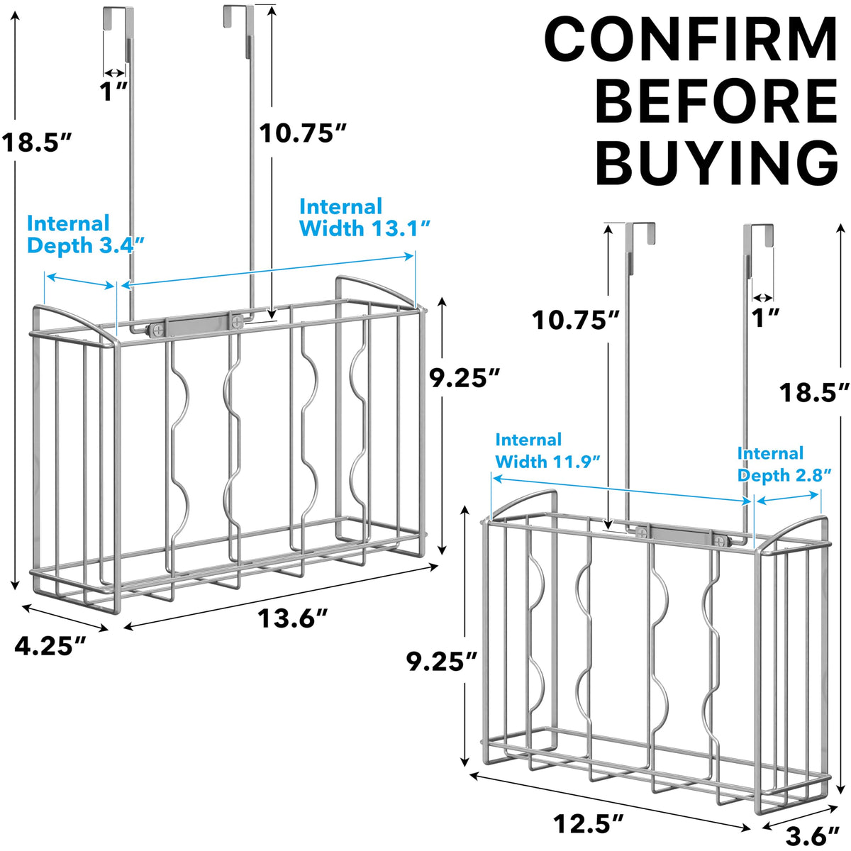 Simple Houseware over-the-door organizer saves cabinet space with 18-5 inch height.