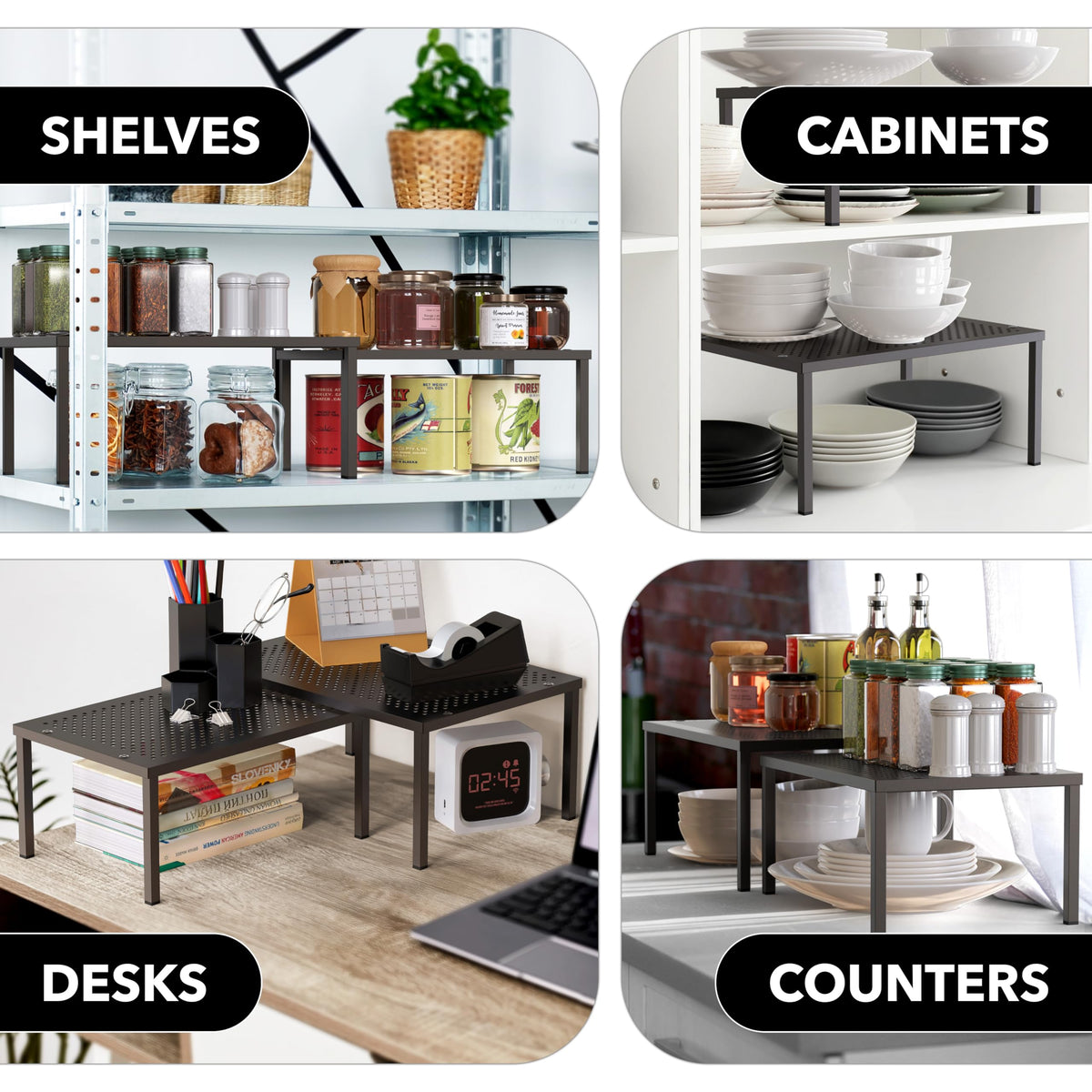 Simple Houseware perforated steel shelves offer sturdy support.
