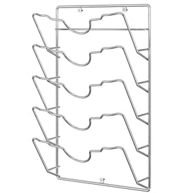 Simple Houseware chrome lid rack holds lids with various handle styles.