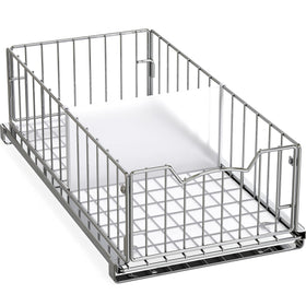 Simple Houseware pull-out cabinet organizer in chrome provides smooth access.