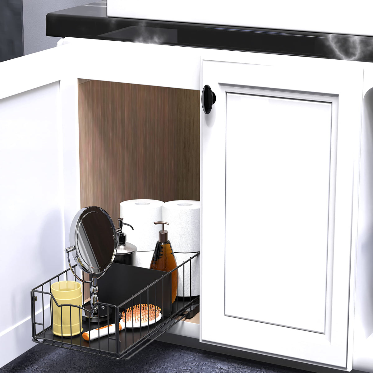Simple Houseware rail system close-up shows smooth sliding action