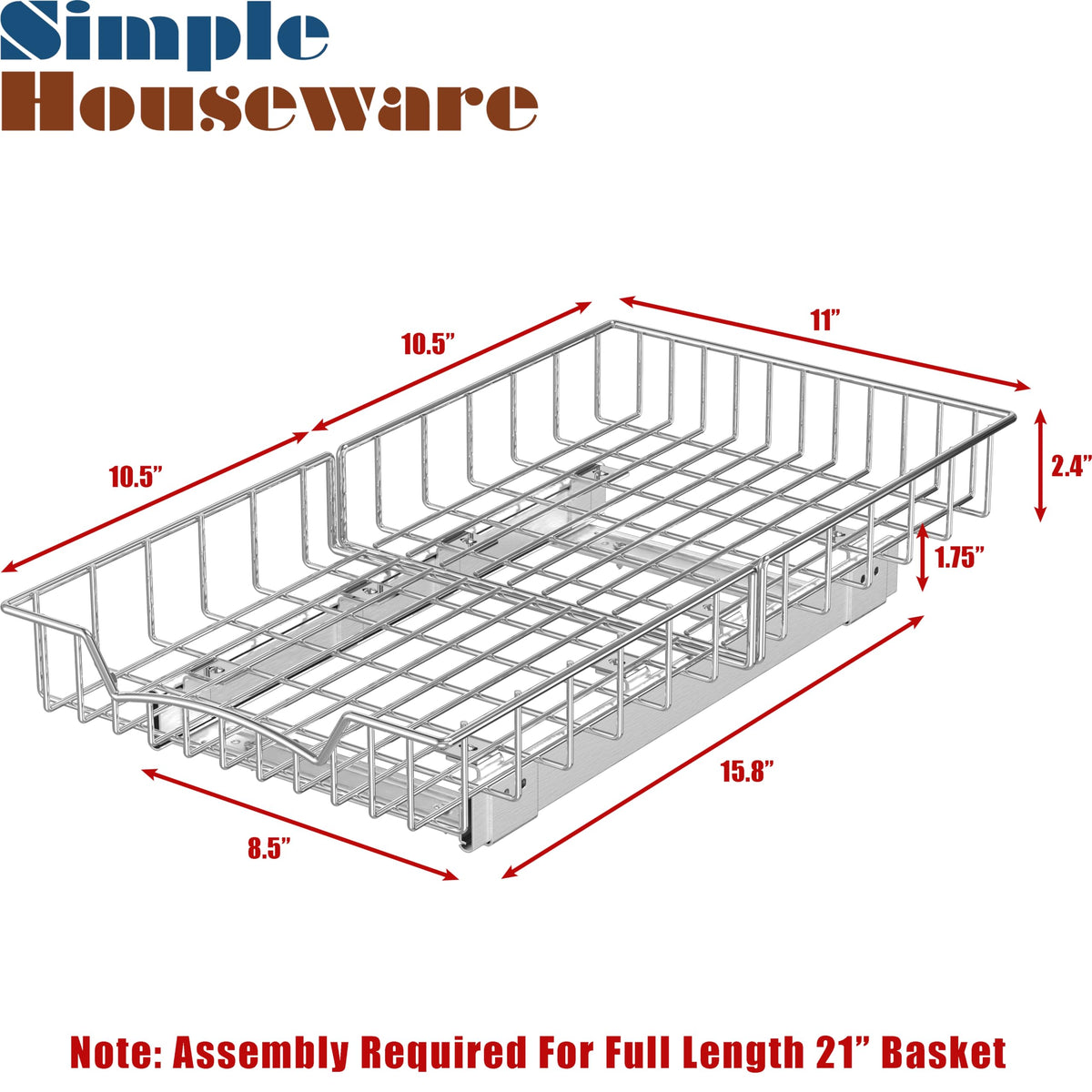 Simple Houseware pull-out sliding shelf front view, full-extension access.