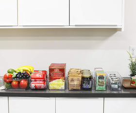Simple Houseware easy-grab cutout handles shown for quick fridge access.
