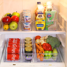Simple Houseware long container image highlights space-efficient storage for vegetables and beverages.