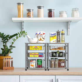 Simple Houseware sliding baskets offer easy access in small kitchens