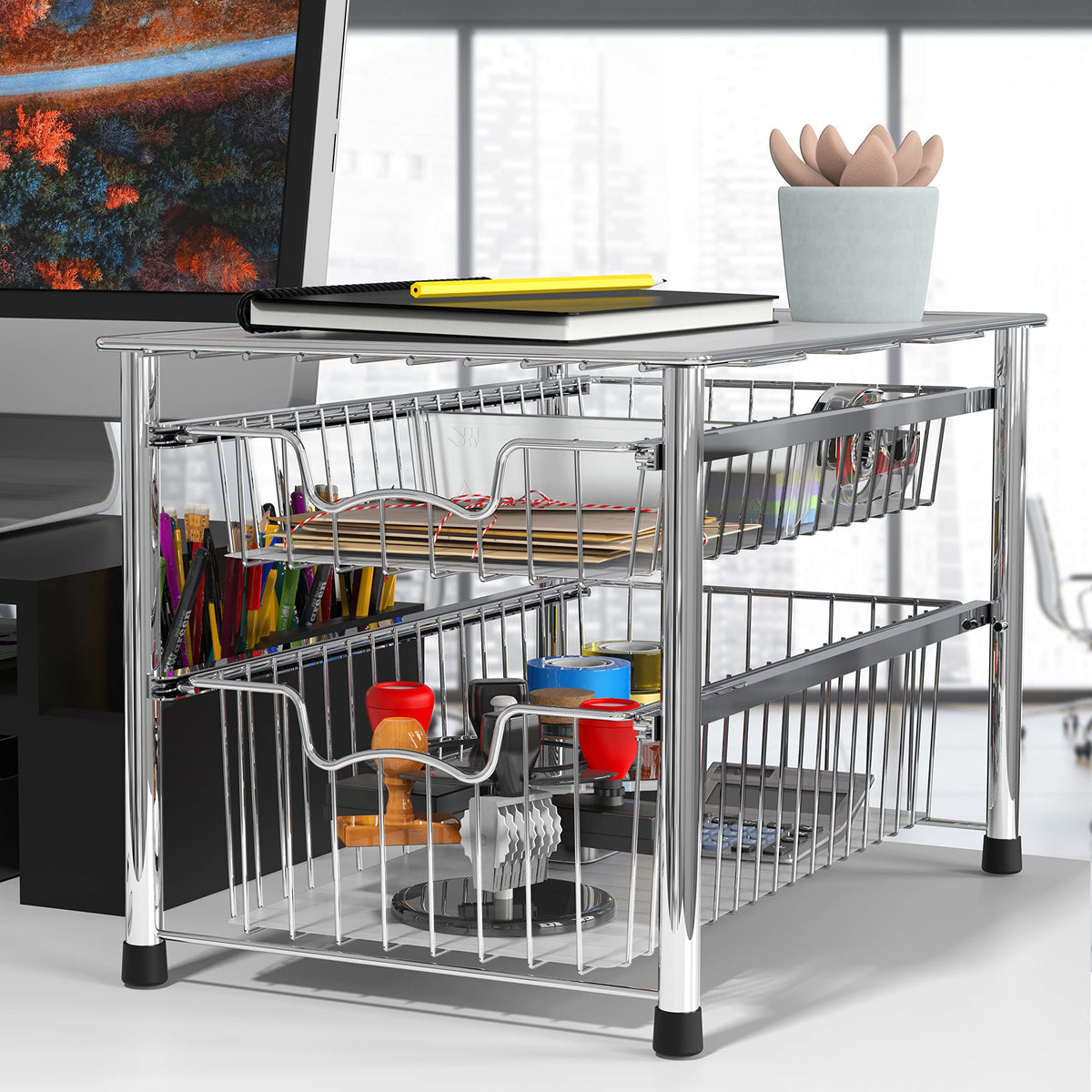 Simple Houseware sliding basket drawer open view for quick access.