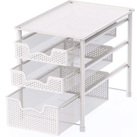 Simple Houseware sliding basket drawer open shows easy access in small spaces.