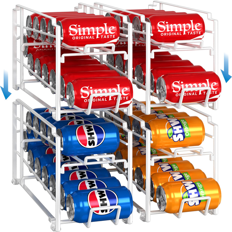 Simple Houseware soda can organizer rack side view for organized kitchen storage.