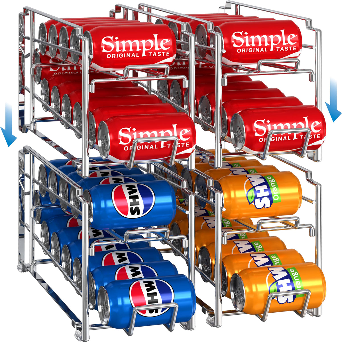 Simple Houseware soda can organizer rack with dispense for easy access.