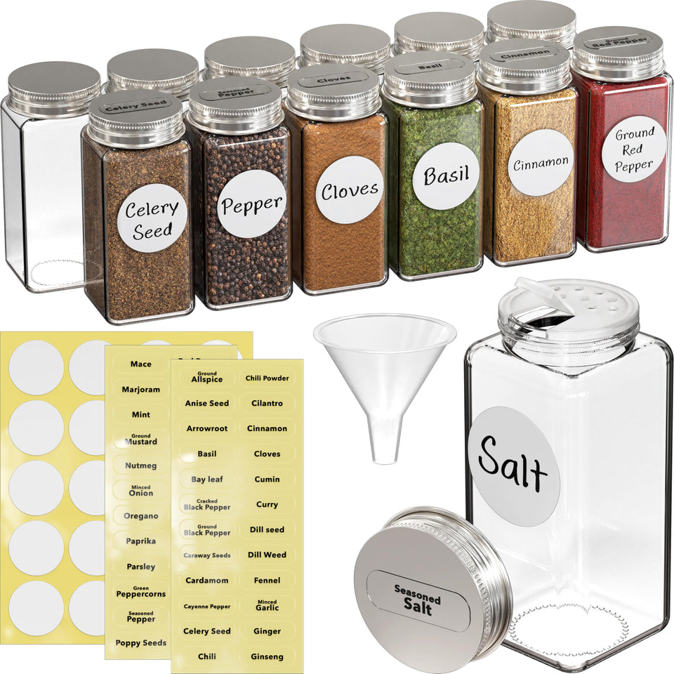 Simple Houseware spice bottles square 4oz show compact pantry storage.