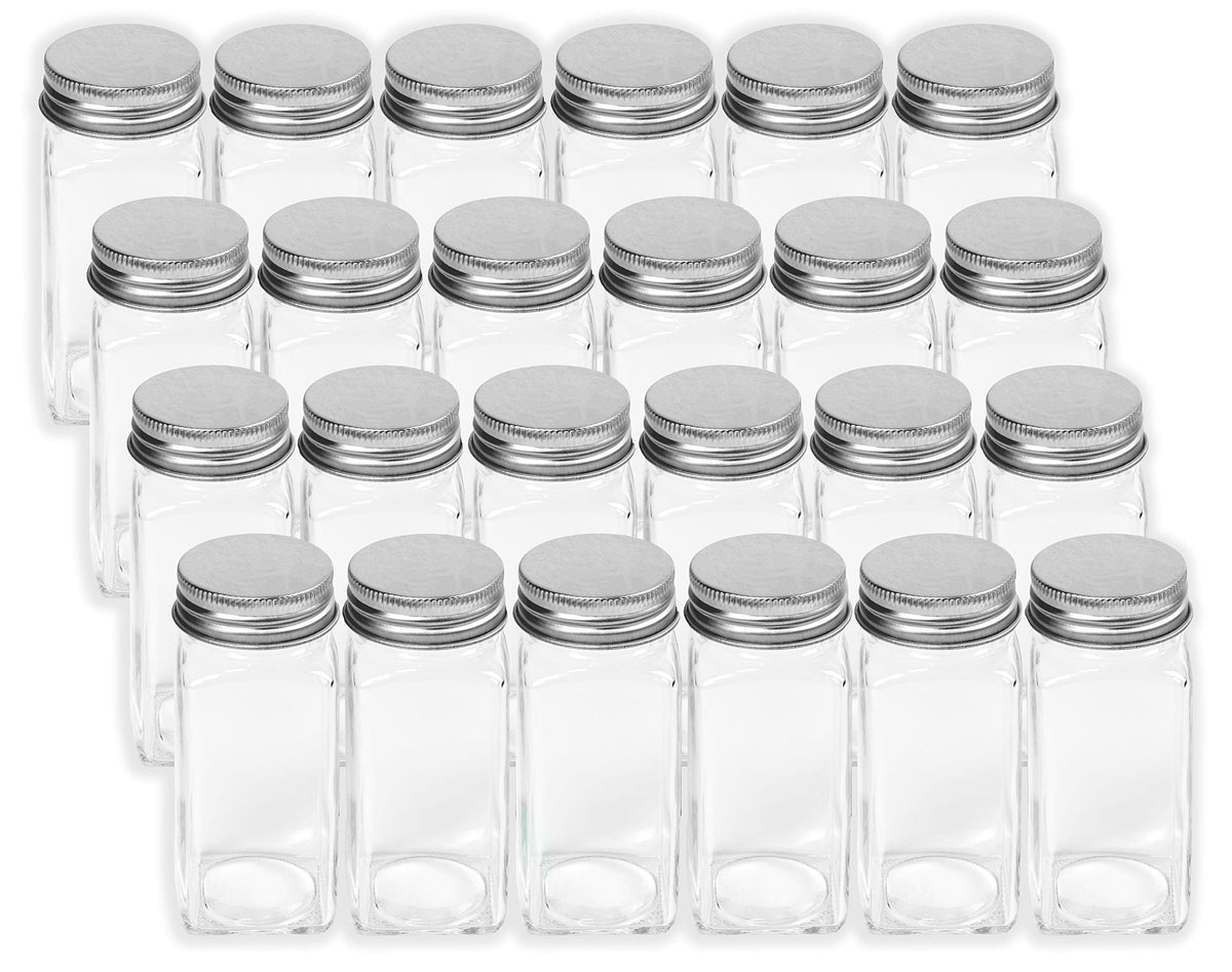 Simple Houseware spice jars include a funnel for mess-free filling.