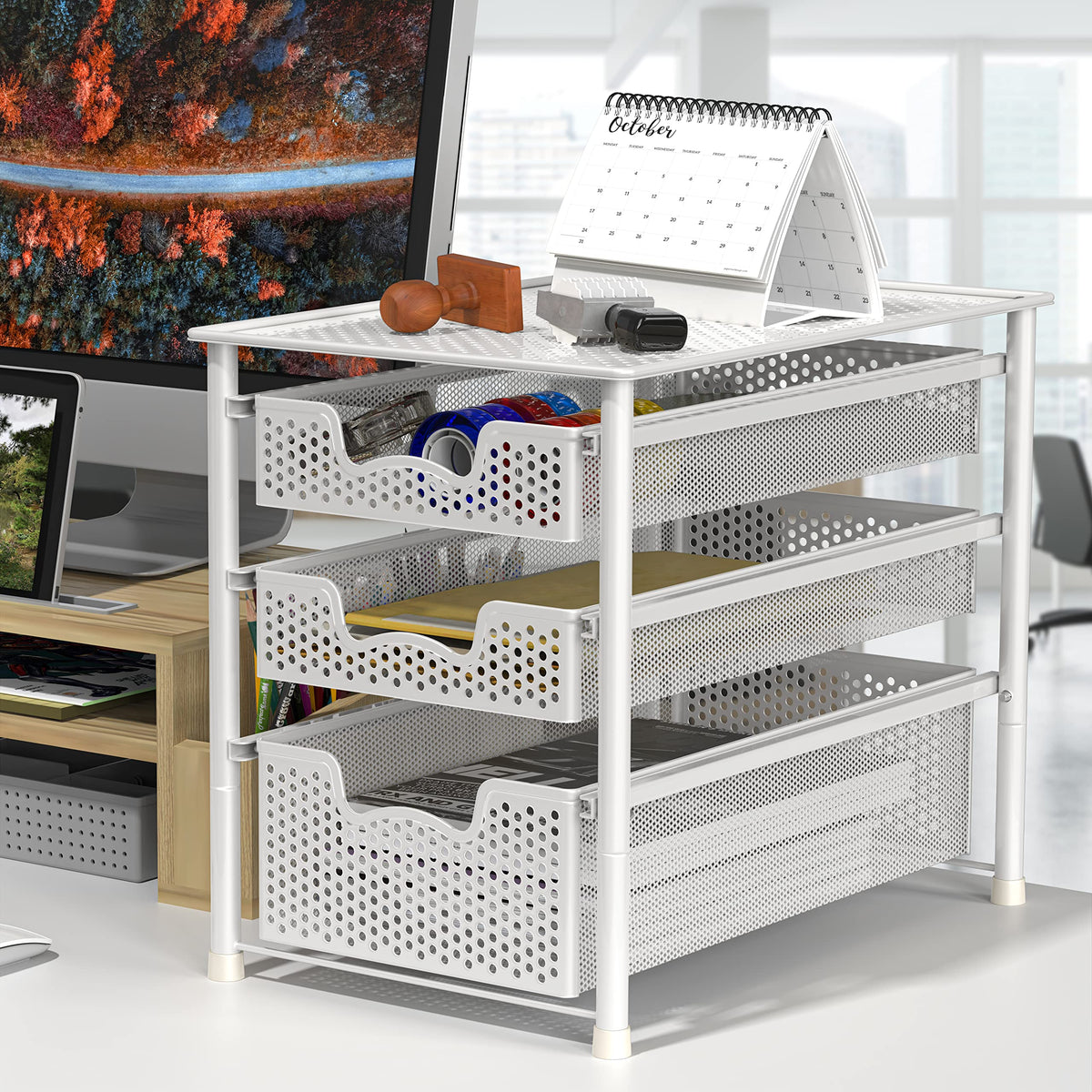 Simple Houseware stackable baskets show two-set configuration for space-saving storage.