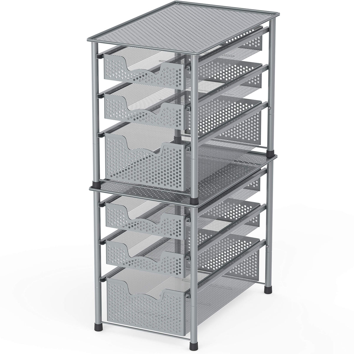 Simple Houseware stackable 3-tier basket drawer open showing two level storage
