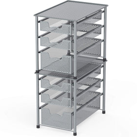 Simple Houseware stackable 3-tier basket drawer open showing two level storage