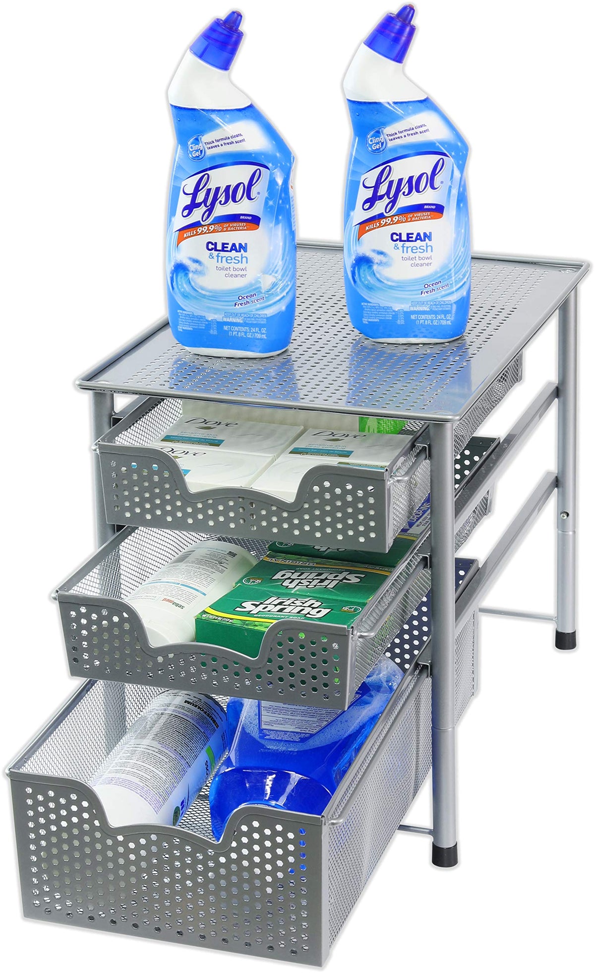 Simple Houseware 3-tier basket in a kitchen setup for organized storage