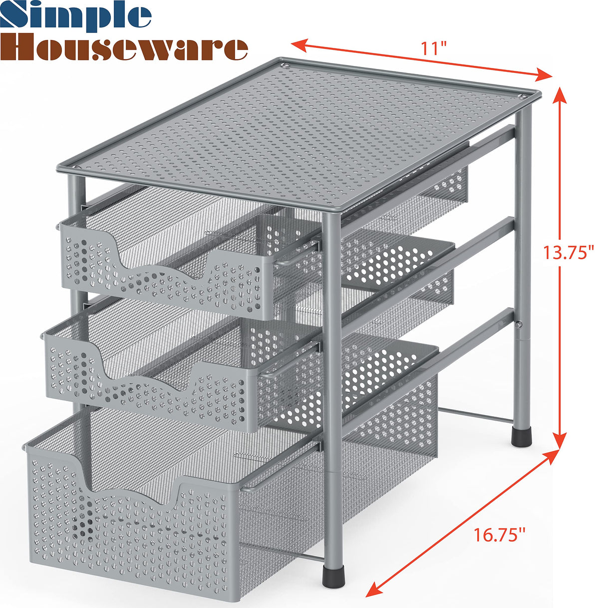 Simple Houseware silver finish 3-tier basket ideal for kitchen cabinets