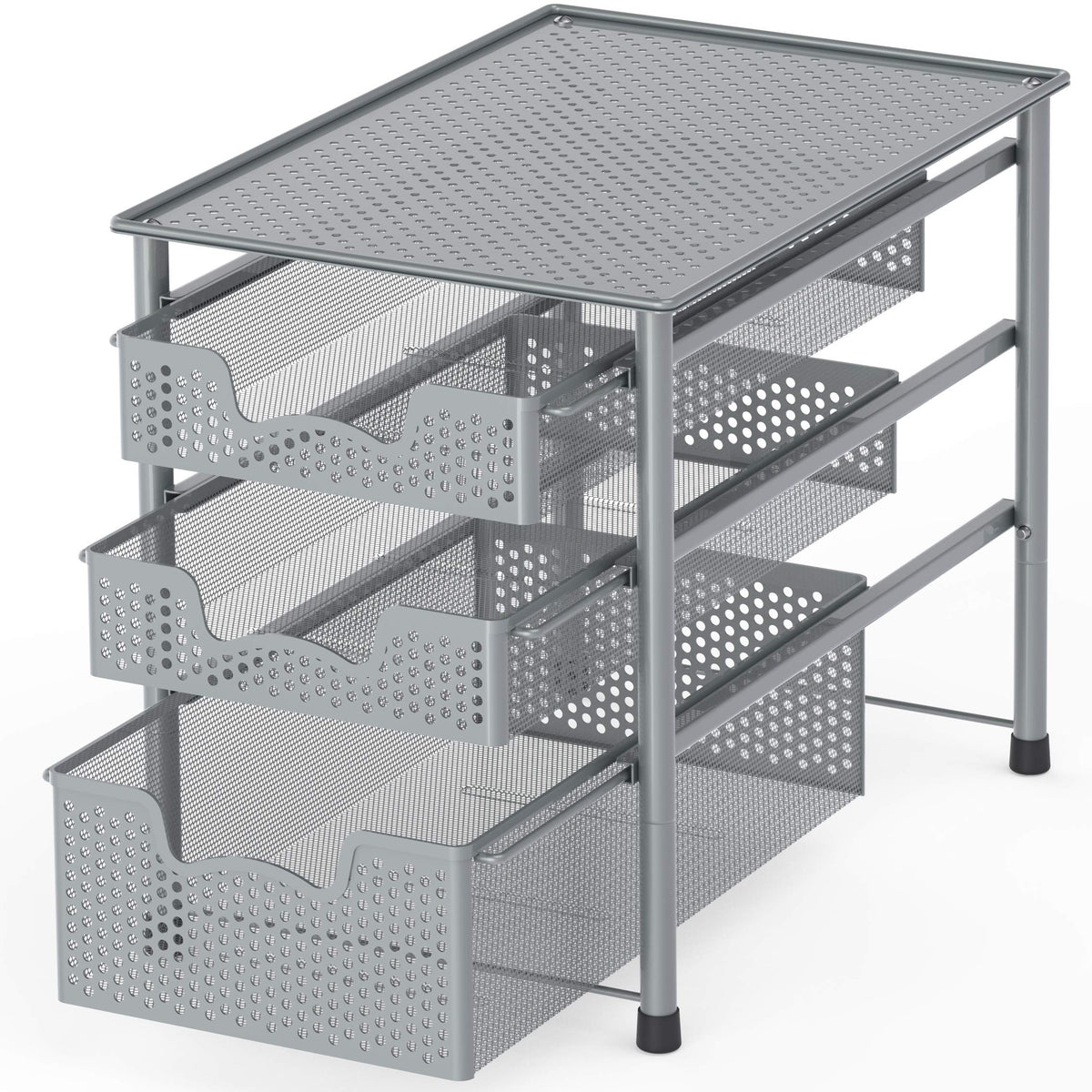 Simple Houseware stackable 3-tier basket top view for compact storage