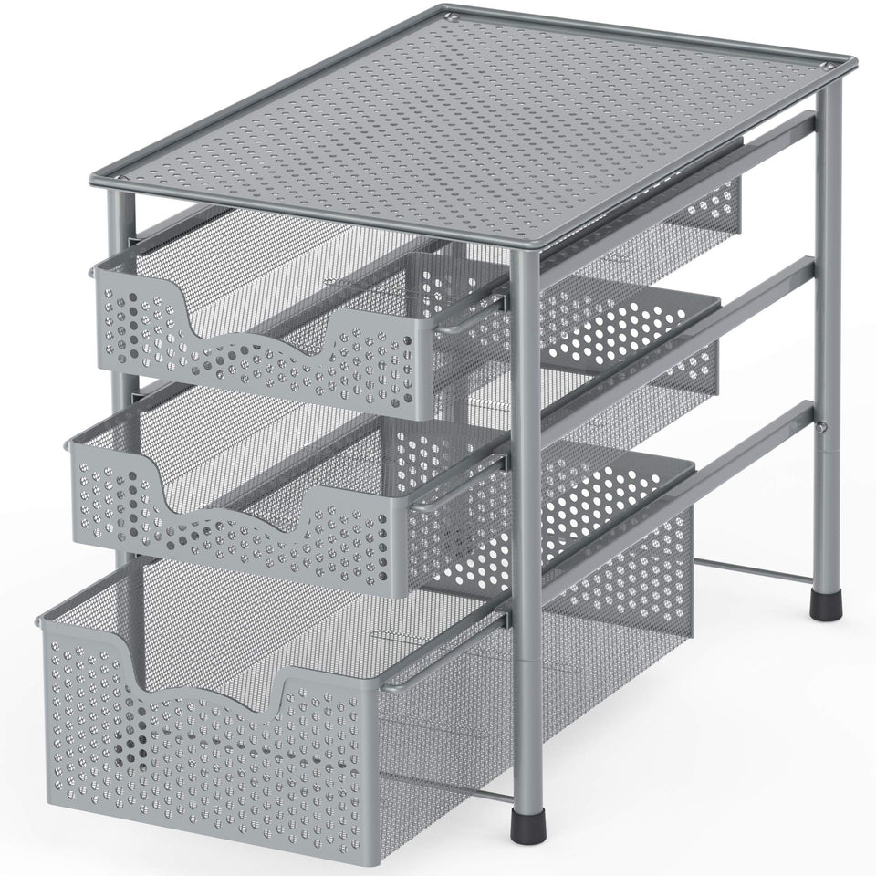 Simple Houseware stackable 3-tier basket top view for compact storage
