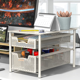 Simple Houseware stackable basket top surface storage maximizing countertop organization.