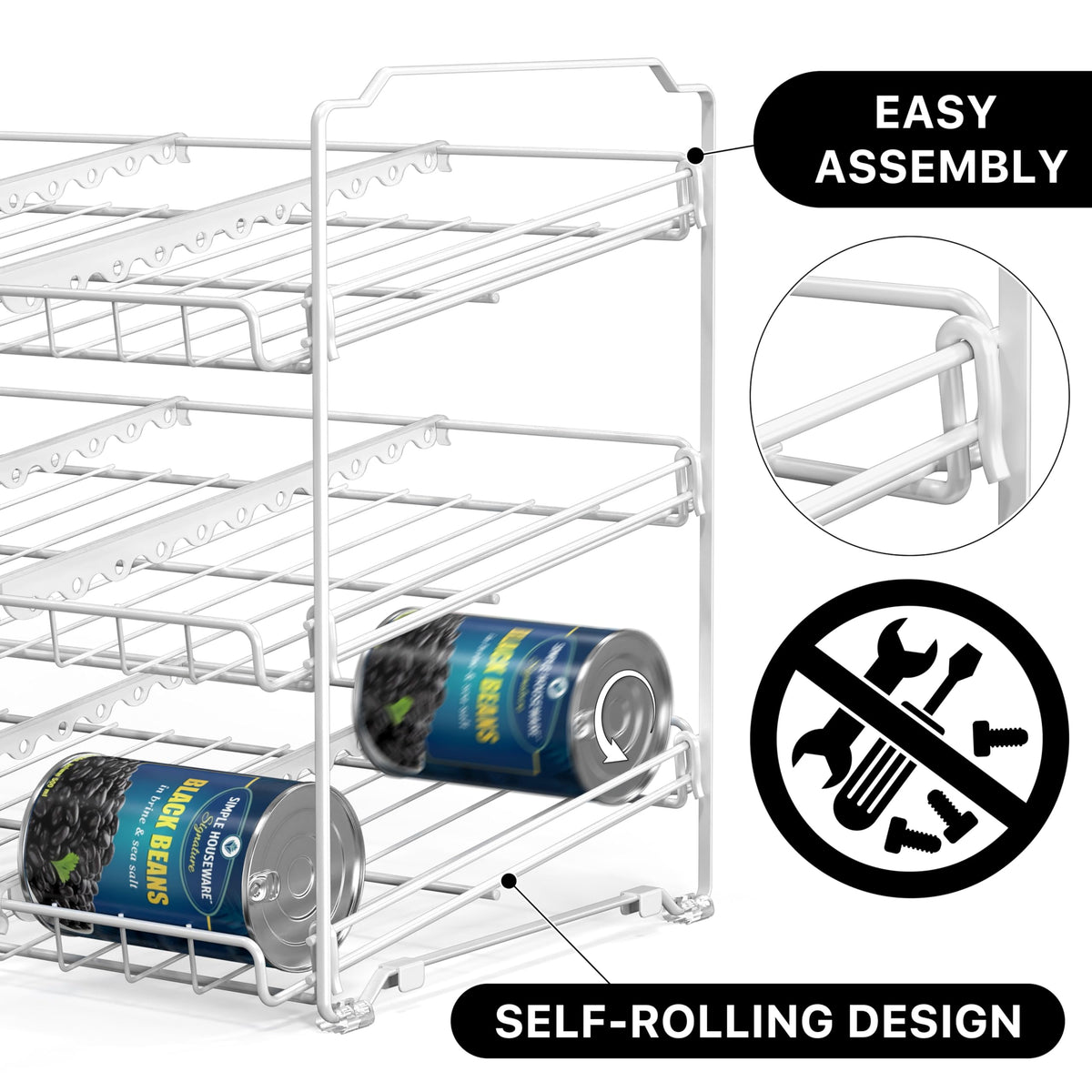 Simple Houseware 3-tier design maximizes space by neatly stacking cans and jars.