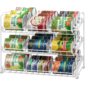 Simple Houseware can organizer rack front view shows three stacked shelves for organized pantry storage.