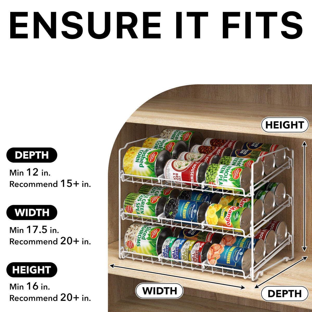 Simple Houseware pantry storage in action demonstrates three-tier capacity and clutter-free counter space.